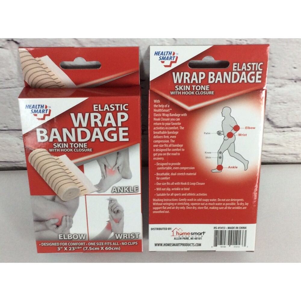 Health Smart Elastic Wrap Bandage (2) Wrist Ankle and Elbow Support 3”X 23 5/8”